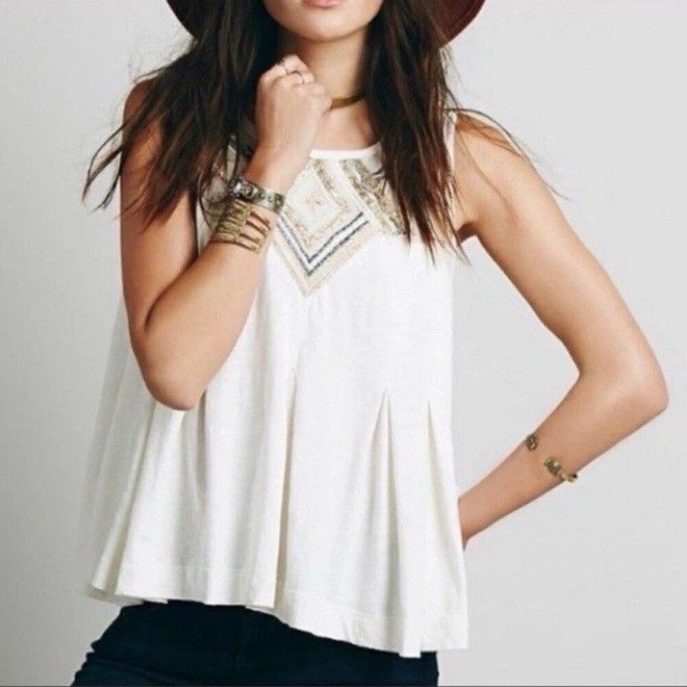 Free People Libertine Metallic Embroidered Open Back Sleeveless Top Women Small